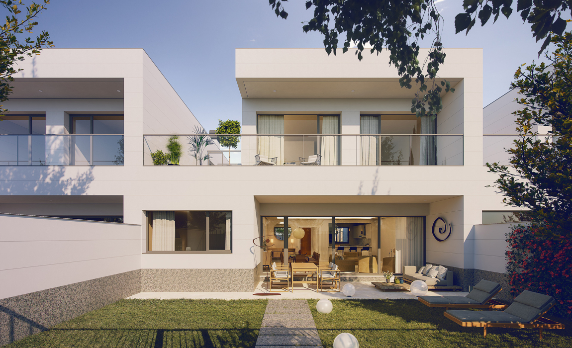 Chalets Obra Nueva Valladolid jardin con porche